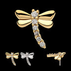 Dragonfly with 6-Cluster Prong Set Gem Flatback Stud Earring / Nosering - Gem in 14Kt Gold