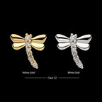 Dragonfly with 6-Cluster Prong Set Gem Flatback Stud Earring / Nosering - Gem in 14Kt Gold
