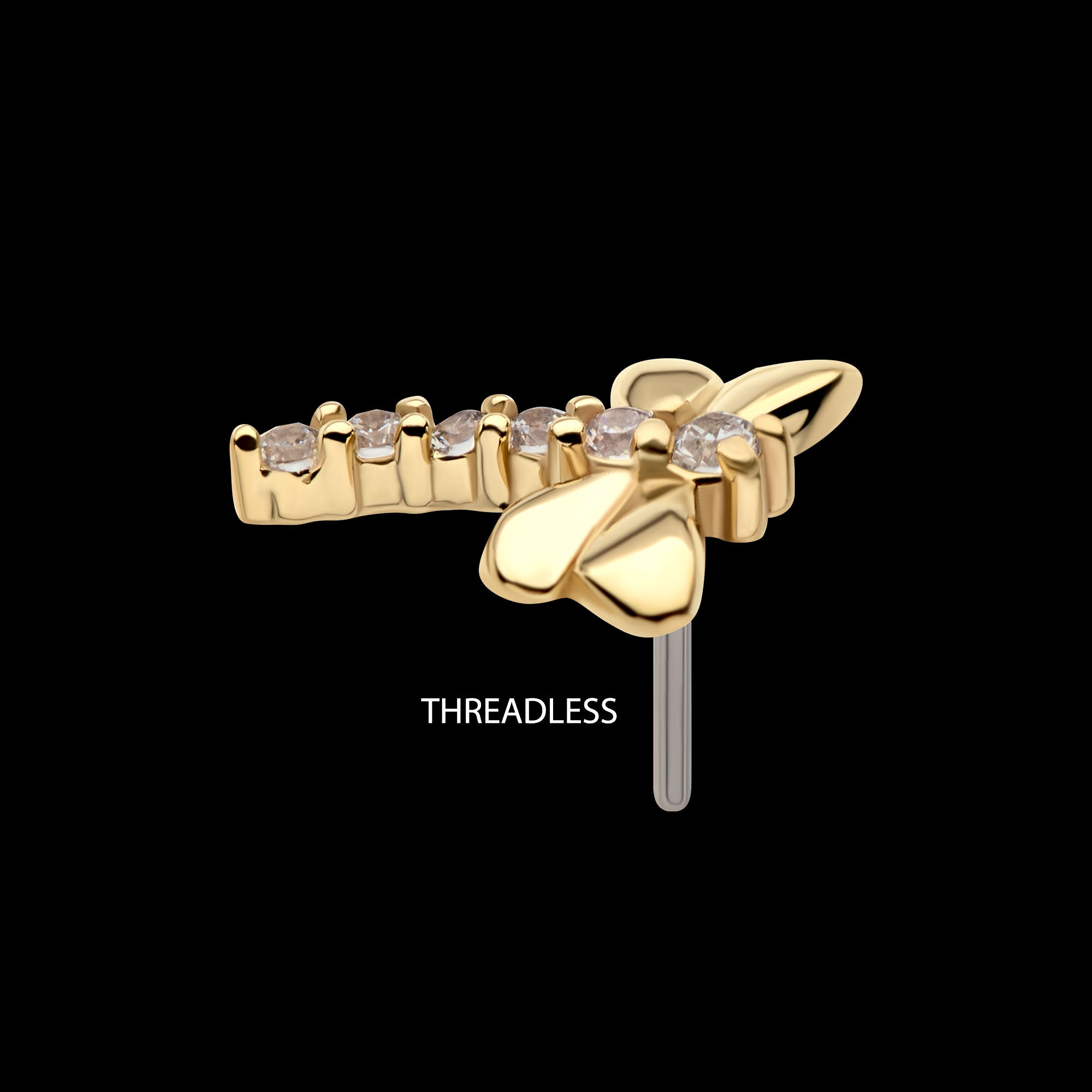 Dragonfly with 6-Cluster Prong Set Gem Flatback Stud Earring / Nosering - Gem in 14Kt Gold