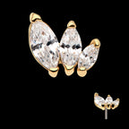 Descending Size Marquise CZ 3-Cluster Flatback Stud Earring / Nosering - CZ in 14Kt Yellow Gold
