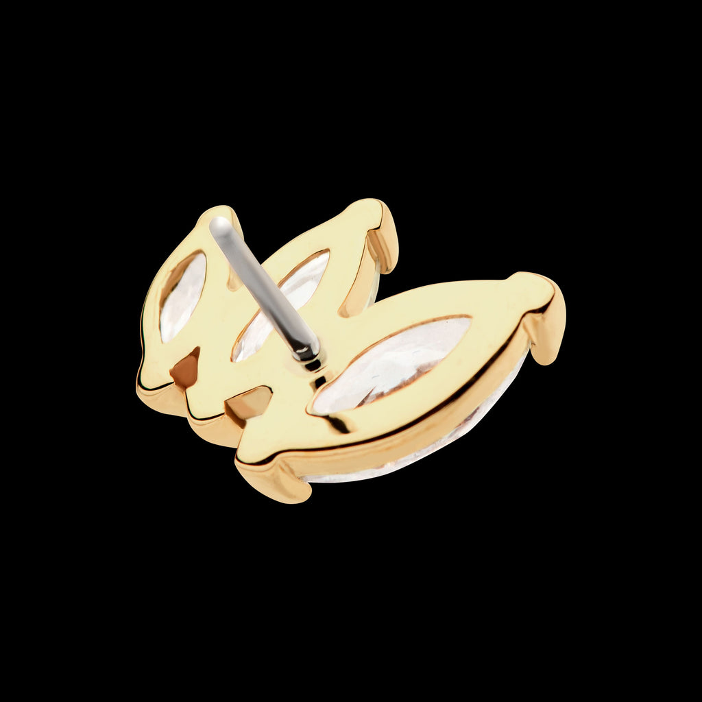 Descending Size Marquise CZ 3-Cluster Flatback Stud Earring / Nosering - CZ in 14Kt Yellow Gold