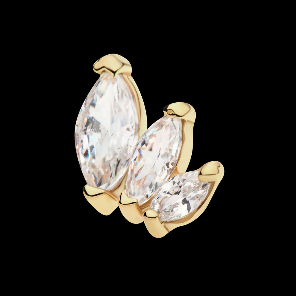 Descending Size Marquise CZ 3-Cluster Flatback Stud Earring / Nosering - CZ in 14Kt Yellow Gold