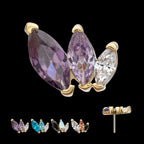 Marquise Cascade Triple Gem Flatback Stud Earring / Nosering - Gem in 14Kt Yellow Gold