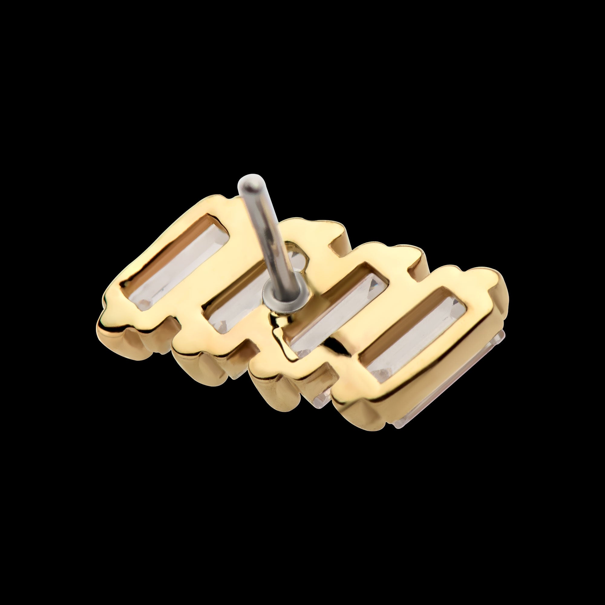 Baguette CZ 4-Cluster Flatback Stud Earring / Nosering - CZ in 14Kt Yellow Gold