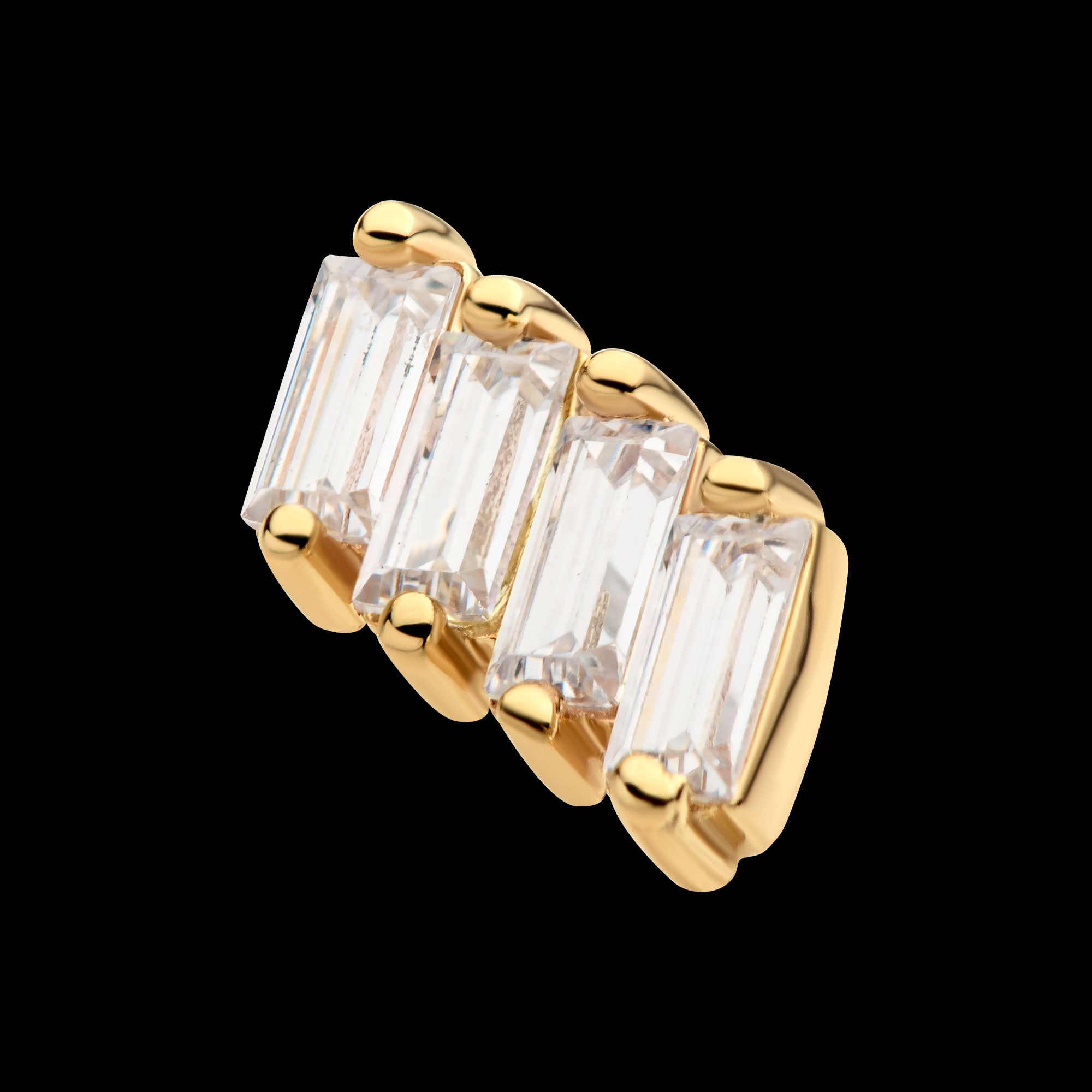 Baguette CZ 4-Cluster Flatback Stud Earring / Nosering - CZ in 14Kt Yellow Gold