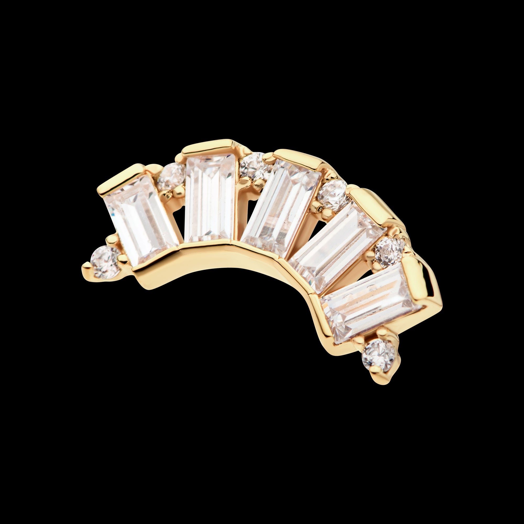Round & Baguette CZ 5-Cluster Flatback Stud Earring / Nosering - CZ in 14Kt Yellow Gold