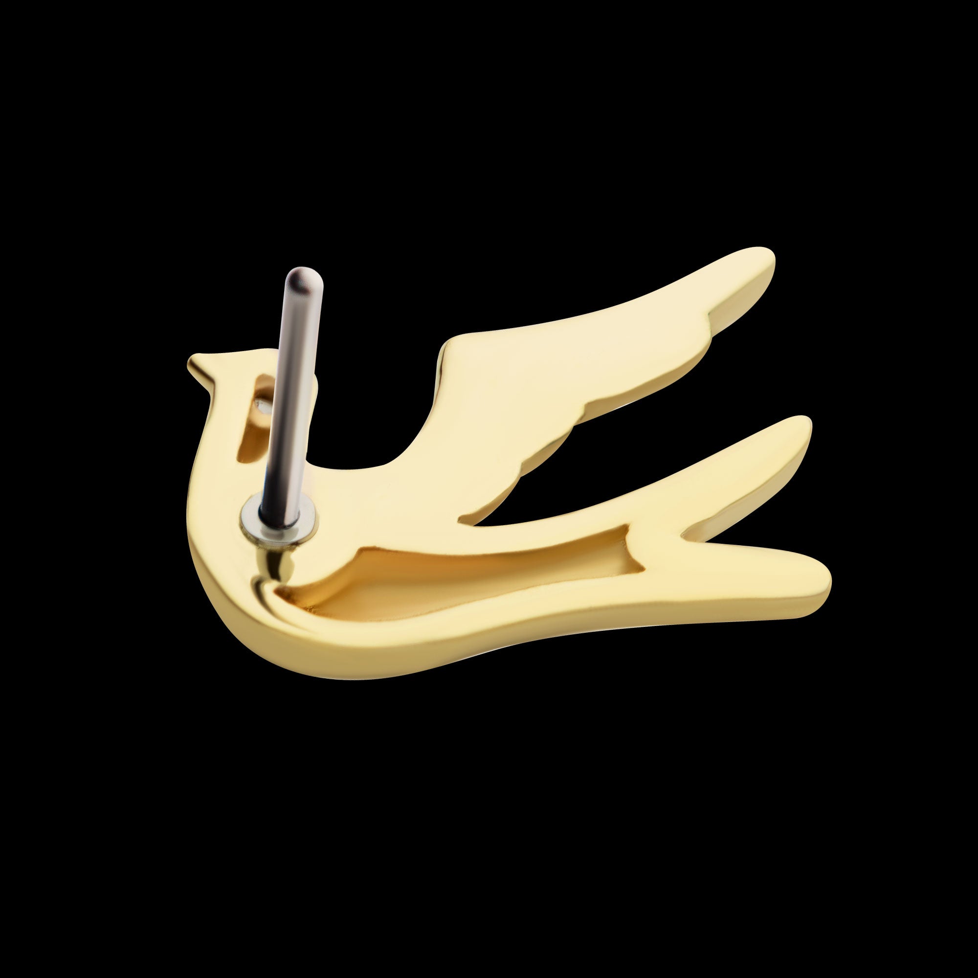 Flying Dove with CZ Flatback Stud Earring / Nosering - CZ in 14Kt Yellow Gold