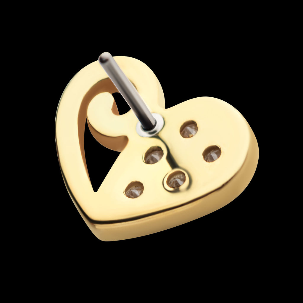 Half Heart with CZ Flatback Stud Earring / Nosering - CZ in 14Kt Yellow Gold