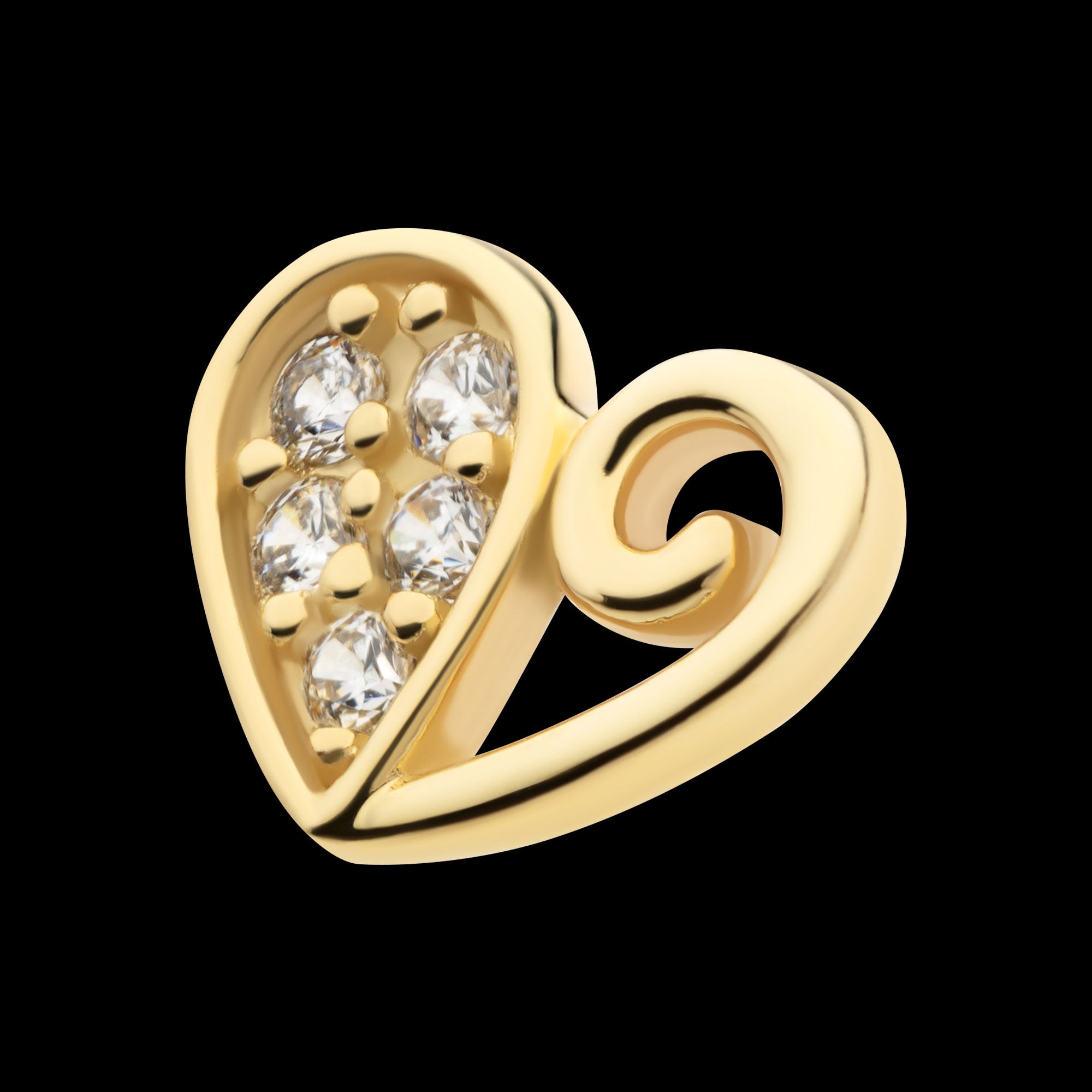 Half Heart with CZ Flatback Stud Earring / Nosering - CZ in 14Kt Yellow Gold