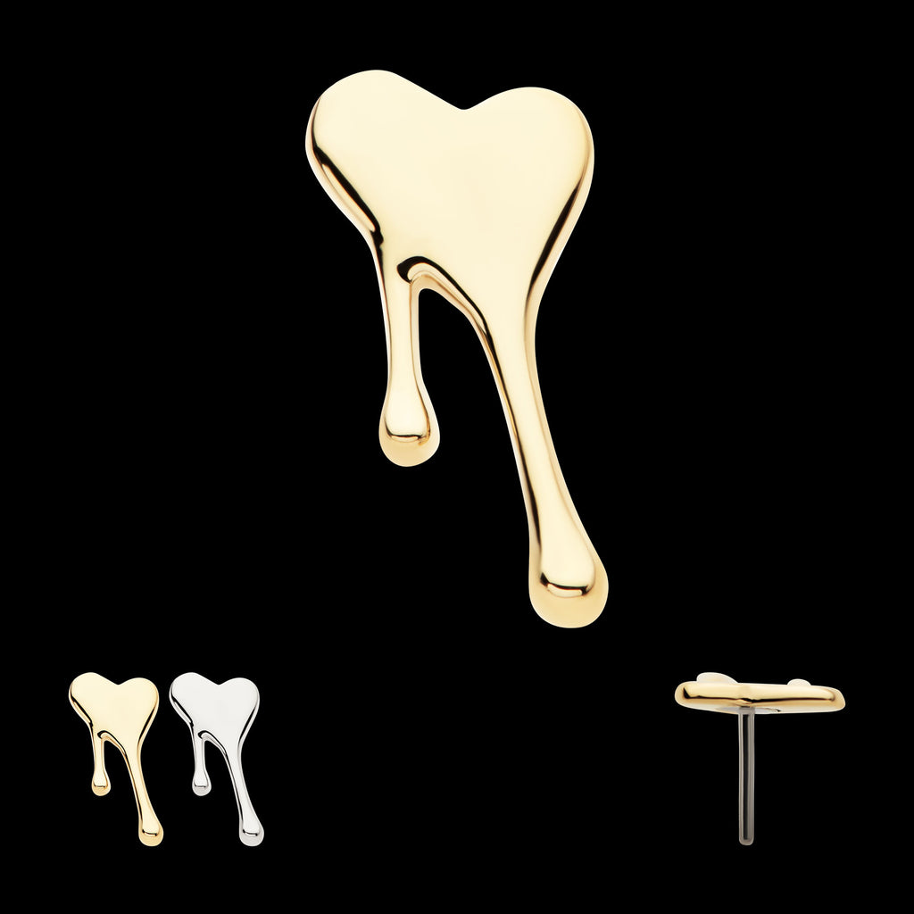 Bleeding Heart Flatback Stud Earring / Nosering - 14Kt Gold