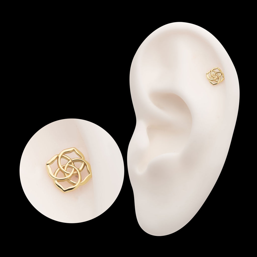 4 Pointed Celtic Knots Flatback Stud Earring / Nosering - 14Kt Yellow Gold