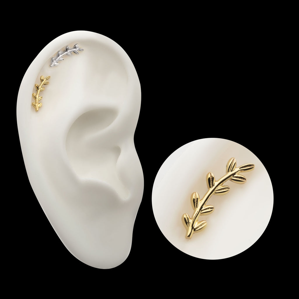 Leaf Flatback Stud Earring / Nosering - 14Kt Gold