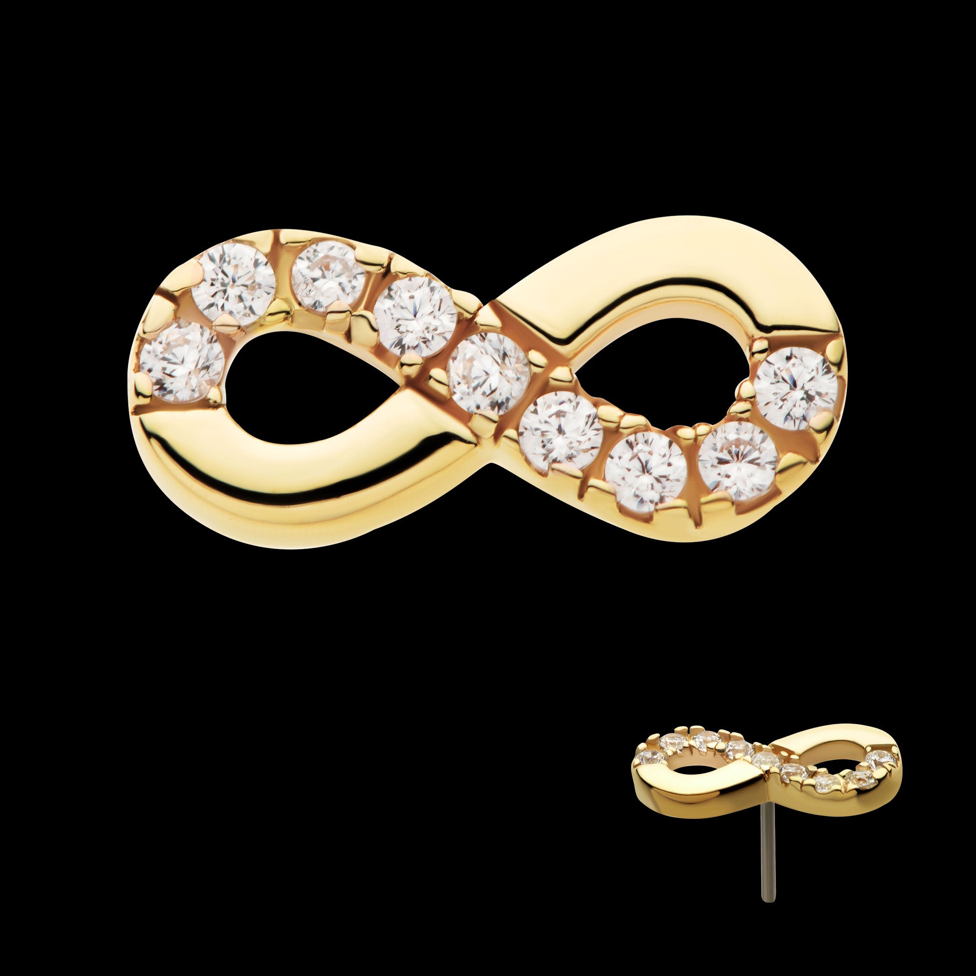 Infinity Symbol with CZ Flatback Stud Earring / Nosering - CZ in 14Kt Yellow Gold
