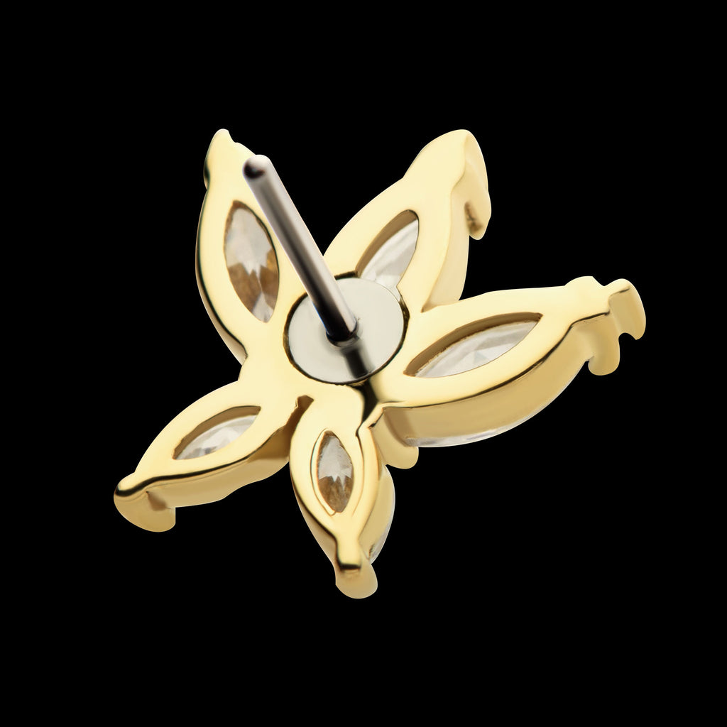 5 Marquise CZ Flower Flatback Stud Earring / Nosering - CZ in 14Kt Yellow Gold