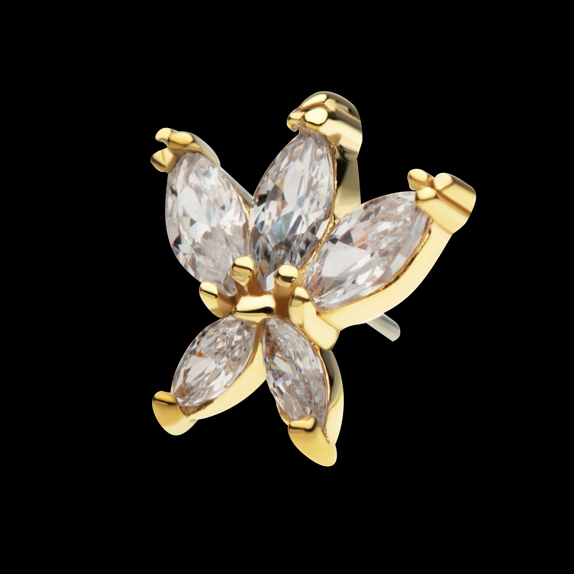 5 Marquise CZ Flower Flatback Stud Earring / Nosering - CZ in 14Kt Yellow Gold