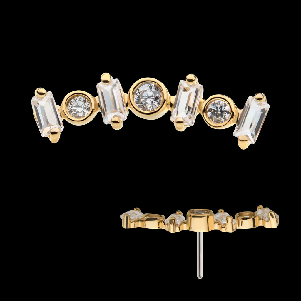 Prong Set Baguette Clear CZ Cluster Flatback Stud Earring / Nosering - Clear CZ in 14Kt Yellow Gold