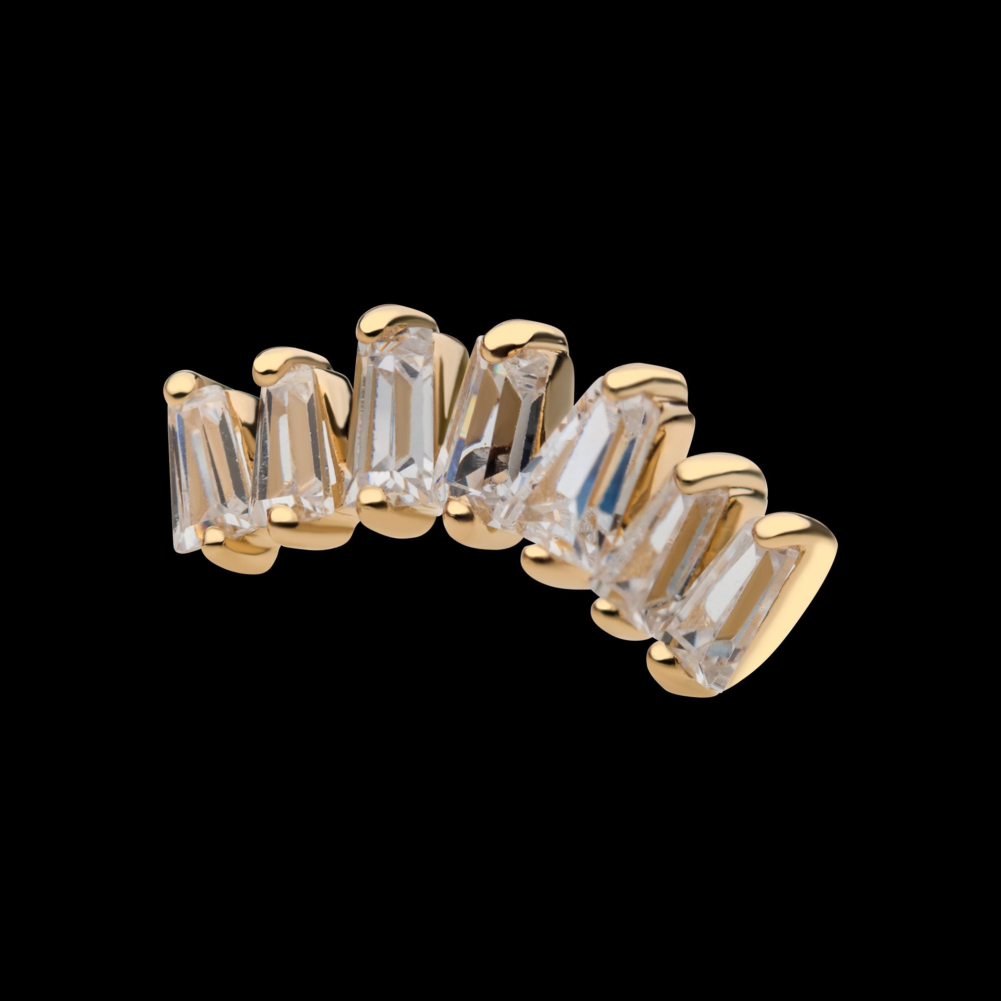 Prong Set Tapered Baguette Clear CZ Cluster Flatback Stud Earring / Nosering - Clear CZ in 14Kt Yellow Gold