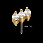 Staggered Cluster Prong Set Marquise Gem Flatback Stud Earring / Nosering - Gem in 14Kt Gold