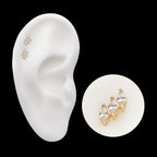 Staggered Cluster Prong Set Marquise Gem Flatback Stud Earring / Nosering - Gem in 14Kt Gold