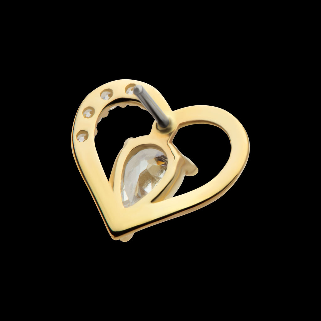 Cut Out Heart with Teardrop & Round CZ Flatback Stud Earring / Nosering - CZ in 14Kt Yellow Gold