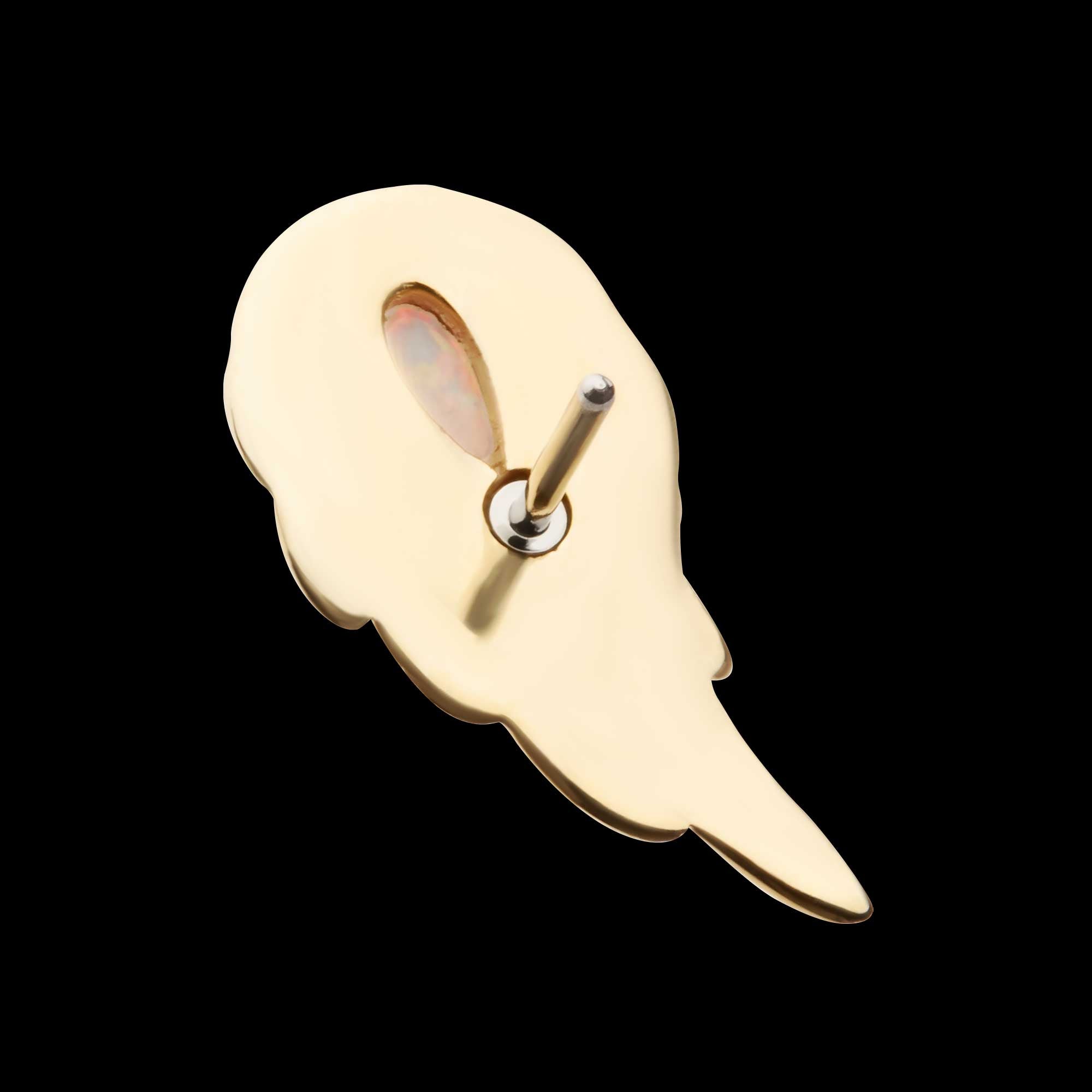 Prong Set Teardrop White Opal Wing (Left Ear) Flatback Stud Earring / Nosering - White Opal & Opal in 14Kt Yellow Gold