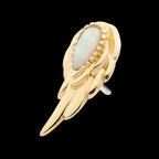 Prong Set Teardrop White Opal Wing (Left Ear) Flatback Stud Earring / Nosering - White Opal & Opal in 14Kt Yellow Gold
