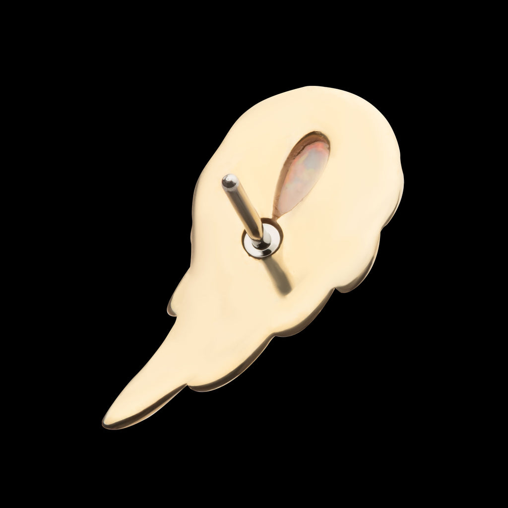 Prong Set Teardrop White Opal Wing (Right Ear) Flatback Stud Earring / Nosering - White Opal & Opal in 14Kt Yellow Gold