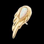 Prong Set Teardrop White Opal Wing (Right Ear) Flatback Stud Earring / Nosering - White Opal & Opal in 14Kt Yellow Gold