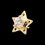 Star with Prong Set CZ/Opal Flatback Stud Earring / Nosering - Opal & CZ & Opal & CZ in 14Kt Yellow Gold