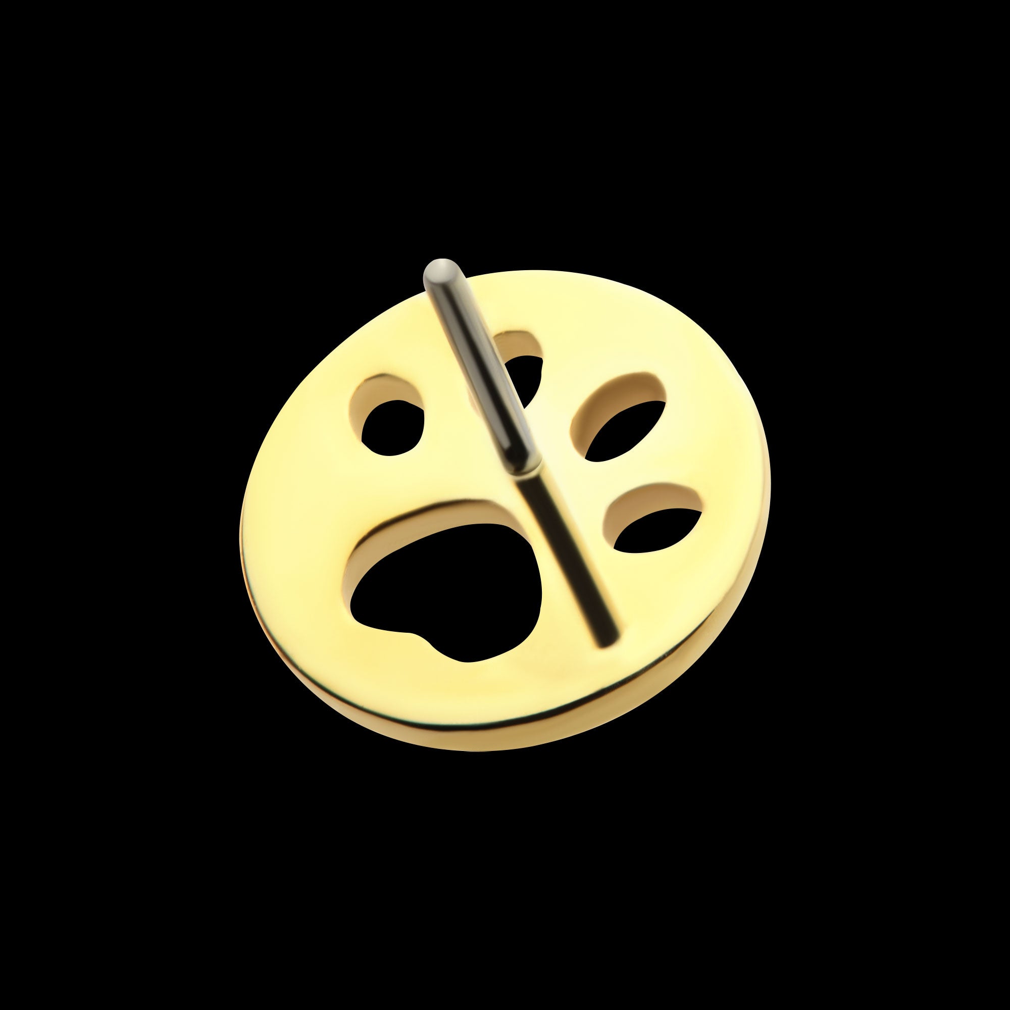 Cut Out Paw Flatback Stud Earring / Nosering - 14Kt Yellow Gold