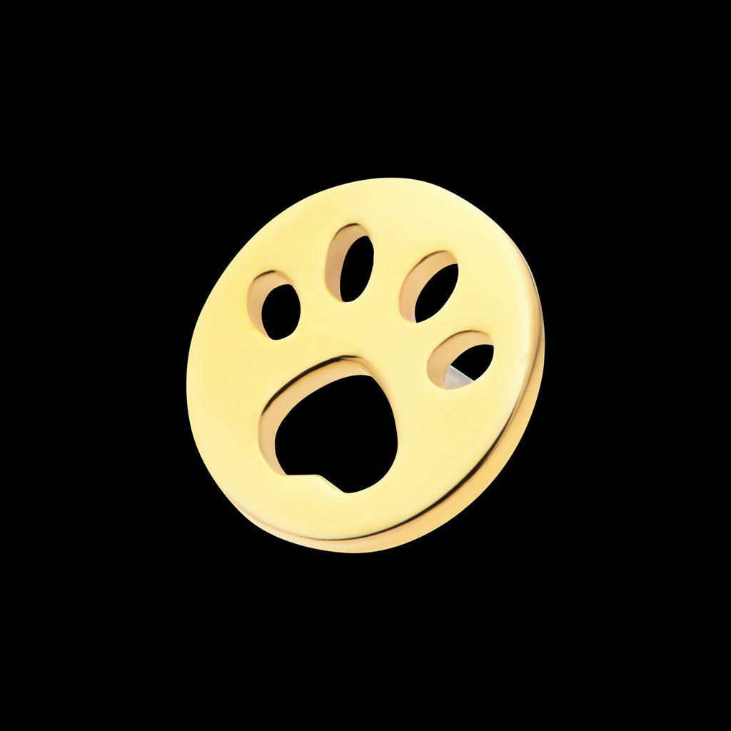 Cut Out Paw Flatback Stud Earring / Nosering - 14Kt Yellow Gold
