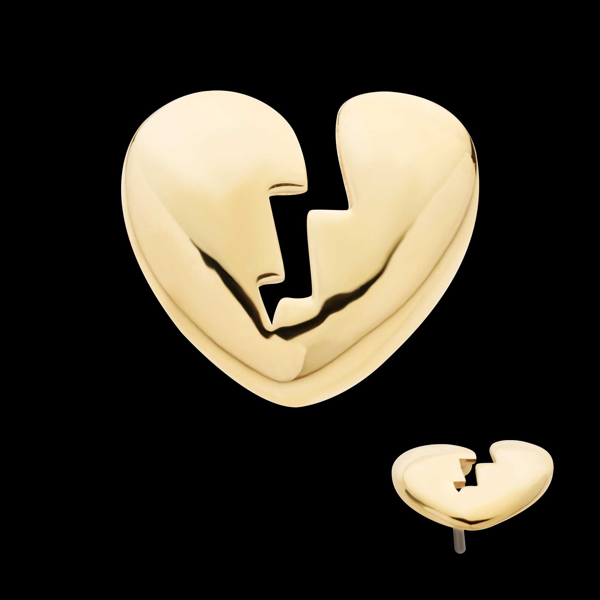 Broken Heart Flatback Stud Earring / Nosering - 14Kt Yellow Gold