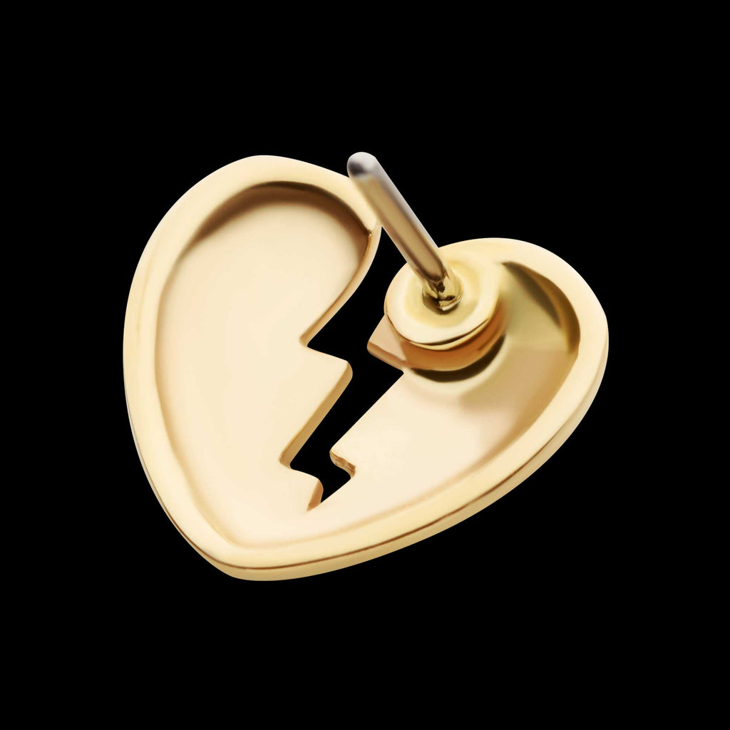 Broken Heart Flatback Stud Earring / Nosering - 14Kt Yellow Gold