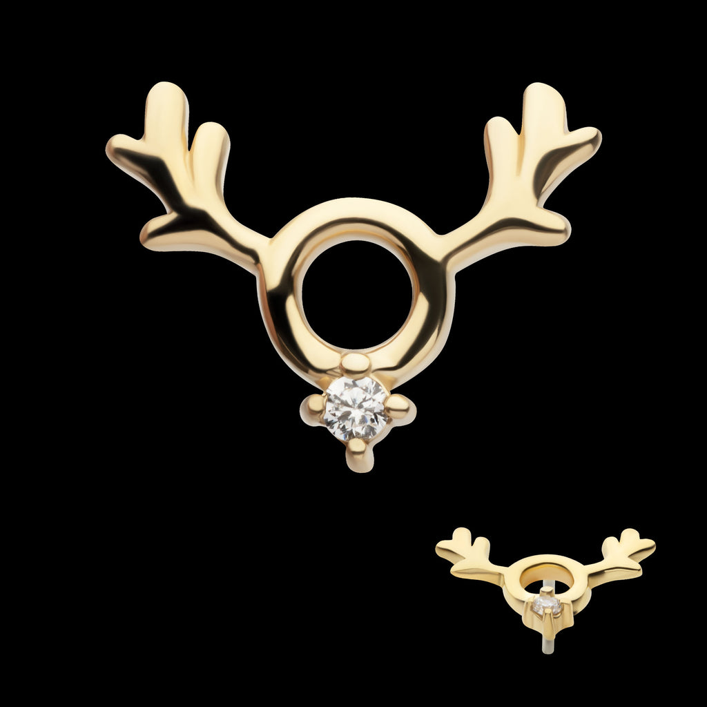 Prong Set 1.1mm Clear CZ Reindeer Flatback Stud Earring / Nosering - Clear CZ in 14Kt Yellow Gold