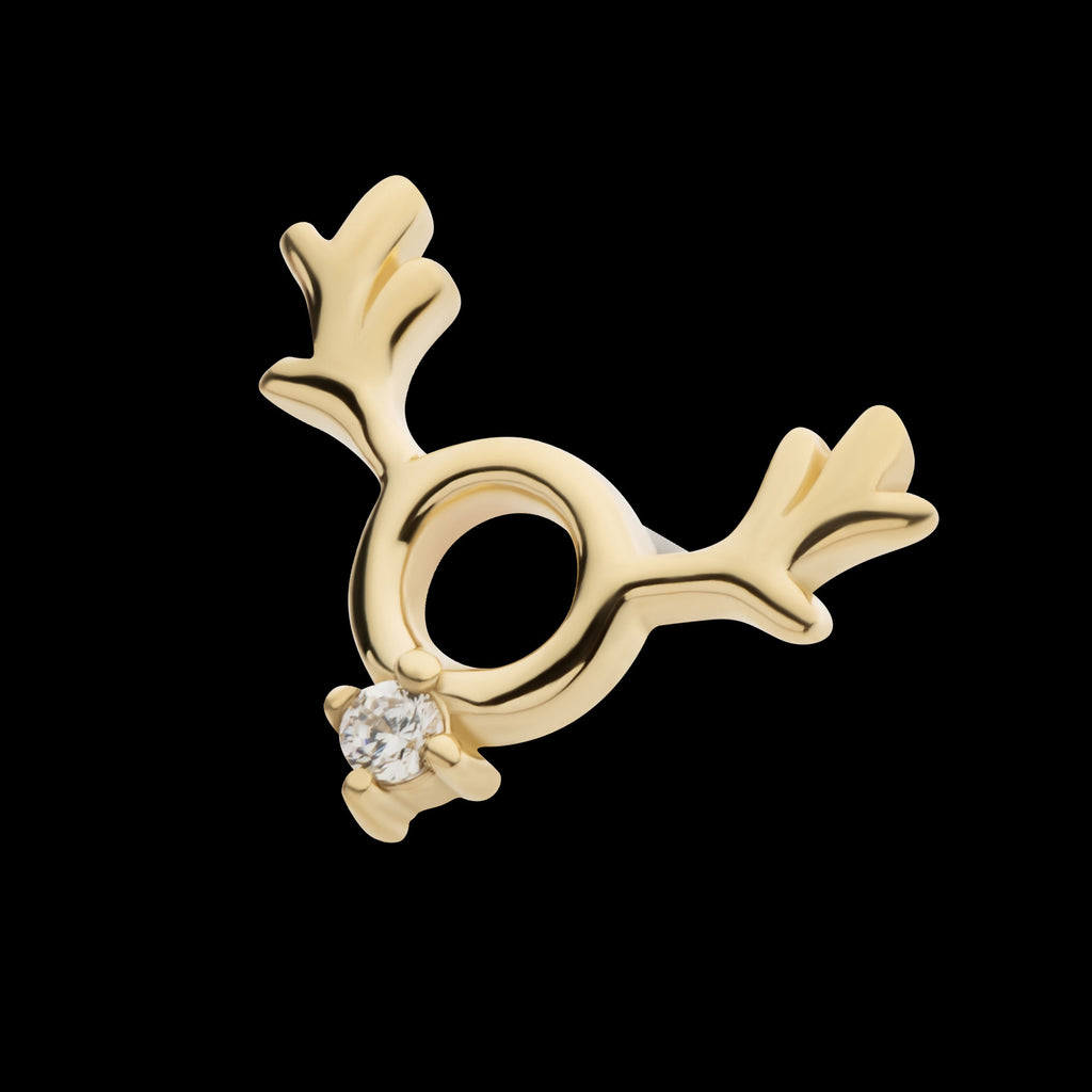 Prong Set 1.1mm Clear CZ Reindeer Flatback Stud Earring / Nosering - Clear CZ in 14Kt Yellow Gold