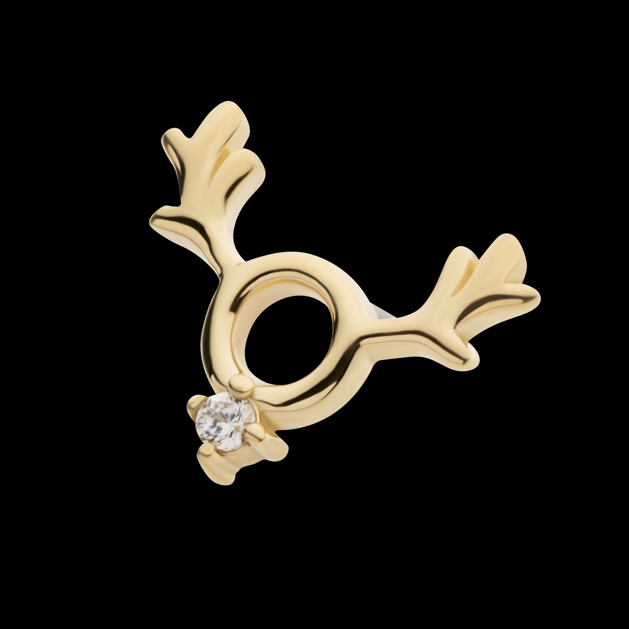 Prong Set 1.1mm Clear CZ Reindeer Flatback Stud Earring / Nosering - Clear CZ in 14Kt Yellow Gold