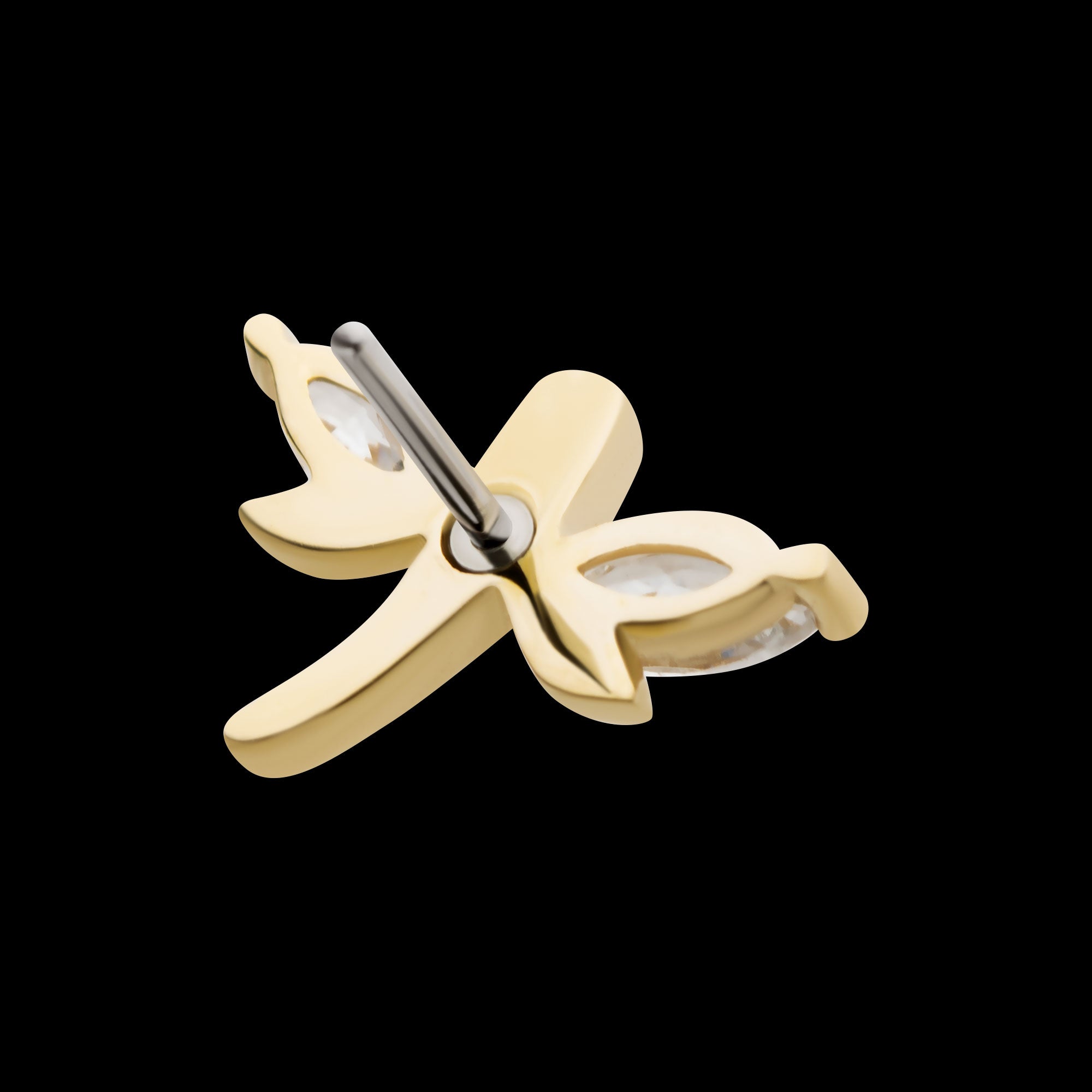 Prong Set Marquise CZ Dragonfly Flatback Stud Earring / Nosering - CZ in 14Kt Yellow Gold