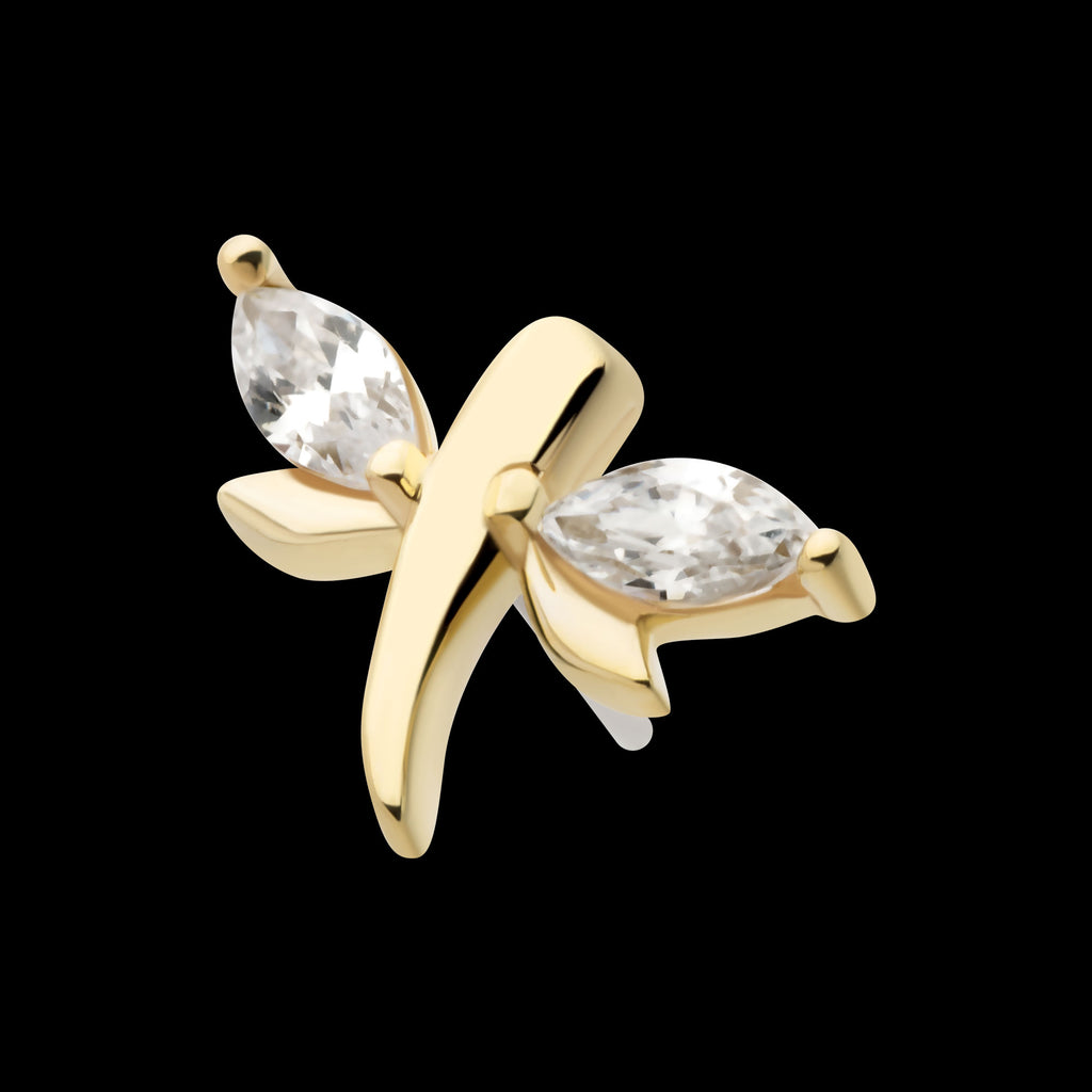 Prong Set Marquise CZ Dragonfly Flatback Stud Earring / Nosering - CZ in 14Kt Yellow Gold