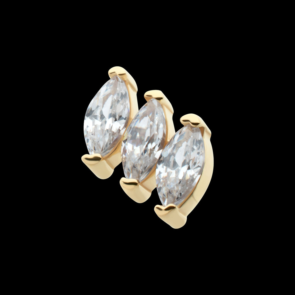 Pronged Marquise CZ 3-Cluster Flatback Stud Earring / Nosering - CZ in 14Kt Yellow Gold