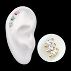 Pronged Marquise CZ 3-Cluster Flatback Stud Earring / Nosering - CZ in 14Kt Yellow Gold