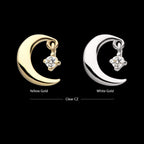 Crescent Moon with Prong Set Gem Dangle Flatback Stud Earring / Nosering - Gem in 14Kt Gold