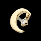 Crescent Moon with Prong Set Gem Dangle Flatback Stud Earring / Nosering - Gem in 14Kt Gold