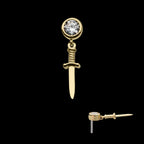 Bezel Set Round CZ with Dangle Dagger Flatback Stud Earring / Nosering - CZ in 14Kt Yellow Gold