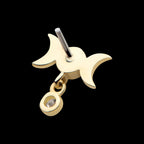 Triple Moon Phase with Dangle Bezel Set Round CZ Flatback Stud Earring / Nosering - CZ in 14Kt Yellow Gold