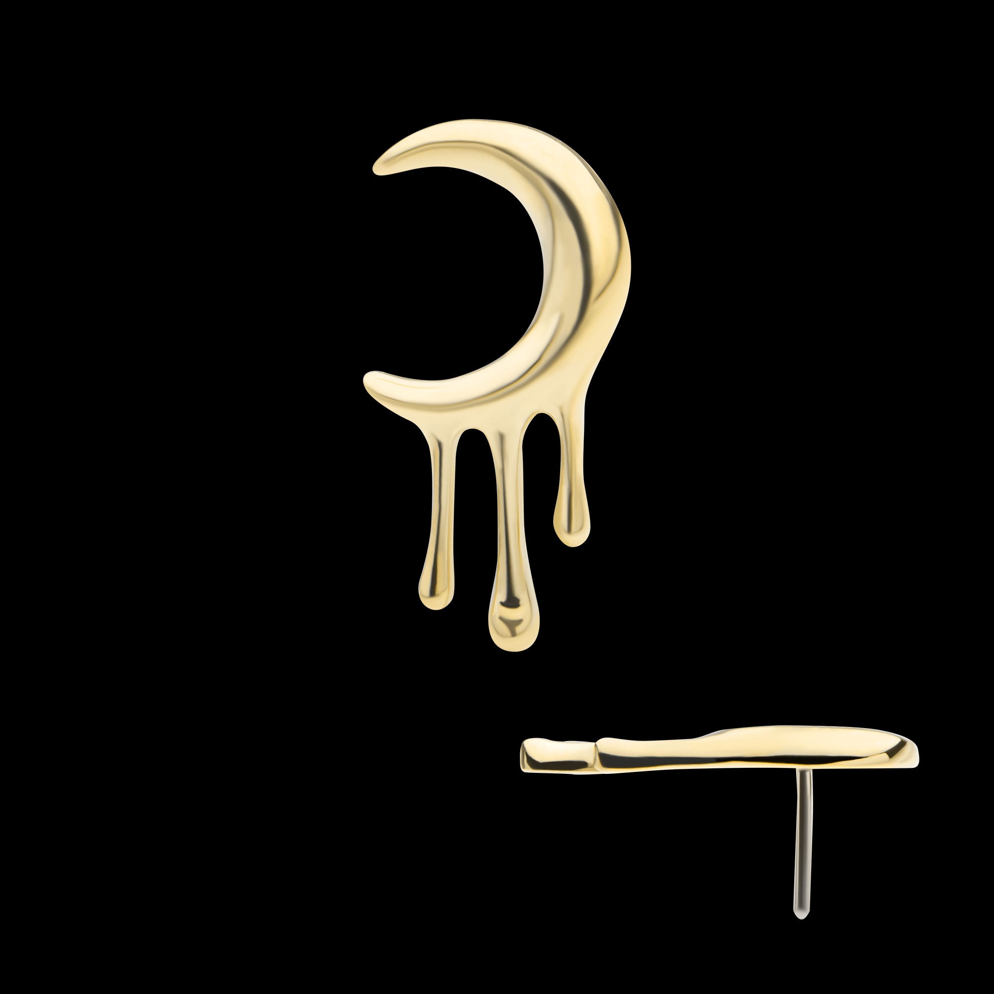 Dripping Crescent Moon Flatback Stud Earring / Nosering - 14Kt Yellow Gold