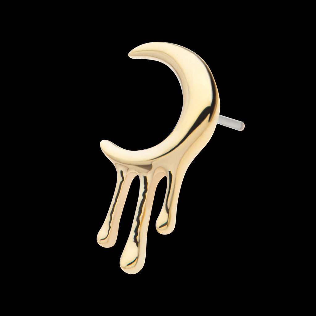 Dripping Crescent Moon Flatback Stud Earring / Nosering - 14Kt Yellow Gold