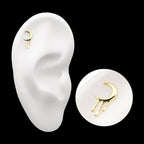 Dripping Crescent Moon Flatback Stud Earring / Nosering - 14Kt Yellow Gold