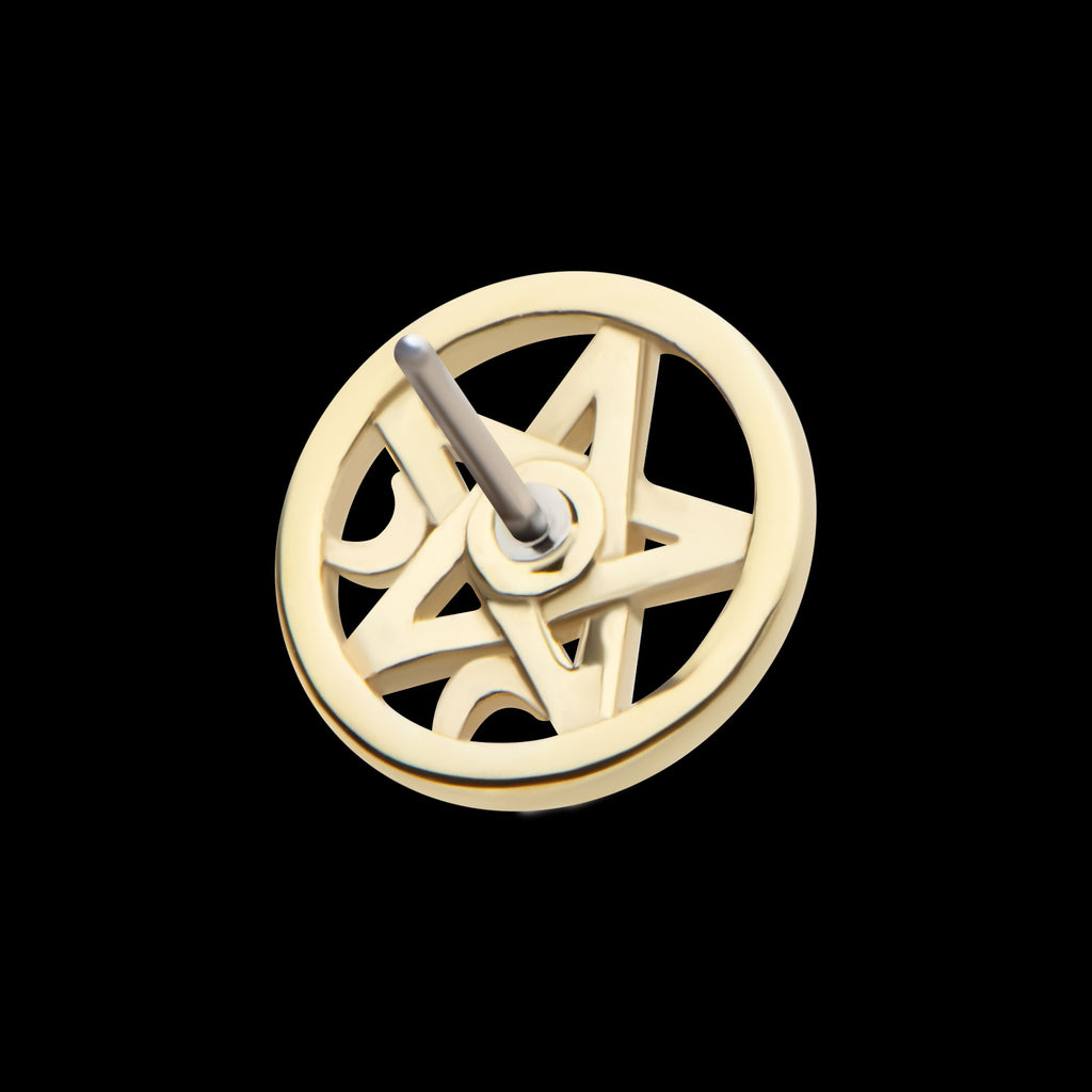 Bezel Set Round CZ Crescent Moon Pentacle Flatback Stud Earring / Nosering - CZ in 14Kt Yellow Gold