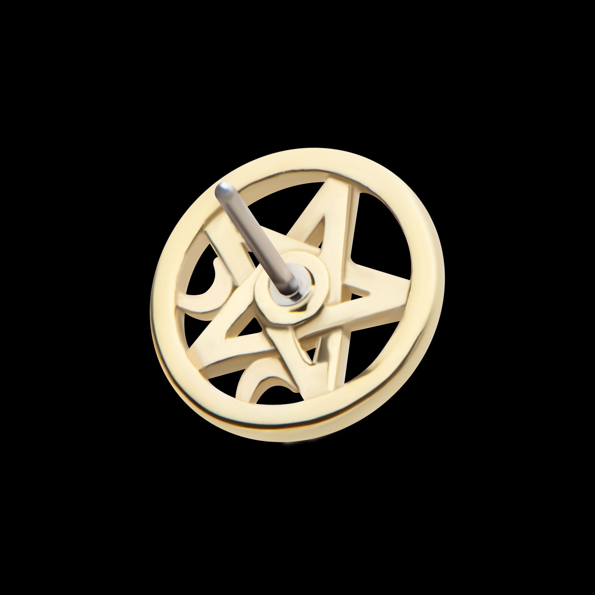 Bezel Set Round CZ Crescent Moon Pentacle Flatback Stud Earring / Nosering - CZ in 14Kt Yellow Gold