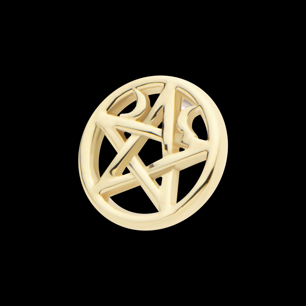Crescent Moon Pentacle Flatback Stud Earring / Nosering - 14Kt Yellow Gold
